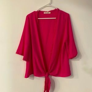 Hot pink tie front top